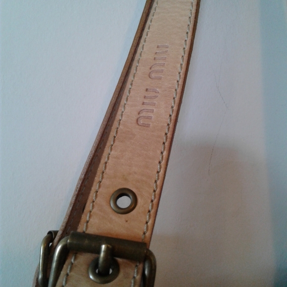 miu miu shoulder bag flower motif blue denim canvas tan leather tote hand-bag - Picture 4 of 11